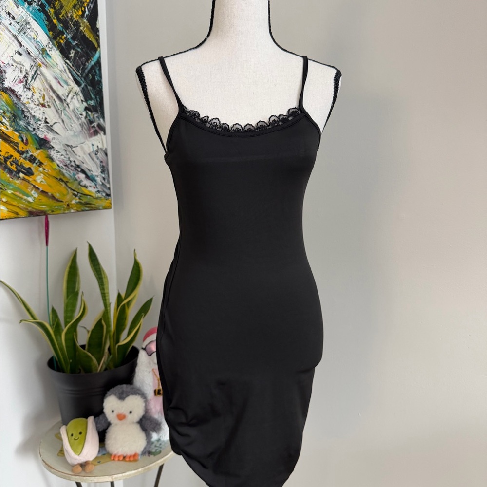 Black Lace Trim Slip Dress